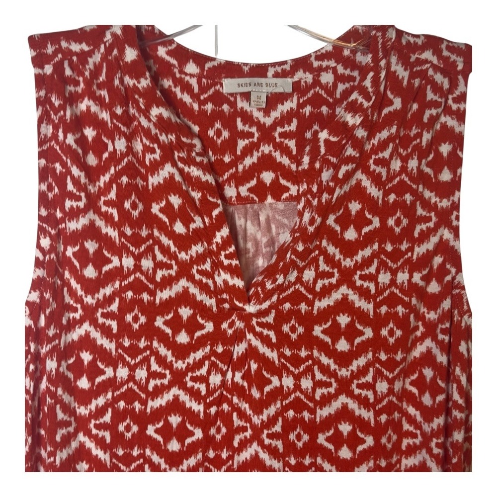 Skies Are Blue Top Medium Red White Sleeveless V Neck‎ Summer Boho Blouse SZ Med